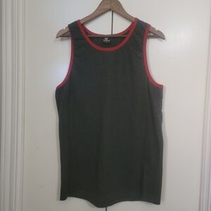 Yago Grey Tank Top with Bright Red Trim